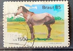 C 1445 Selo Cavalos de Racas Brasileiras Marajoara 1985 Circulado 1