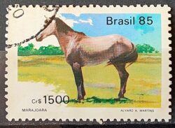 C 1445 Selo Cavalos de Racas Brasileiras Marajoara 1985 Circulado 3