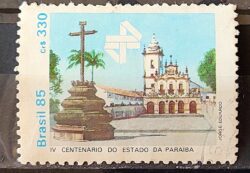 C 1472 Selo 400 Anos da Paraiba Igreja Religiao 1985 Circulado 8