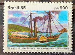 C 1487 Selo 150 Anos Ligacao Maritima Rio Niteroi Navio Especuladora 1985