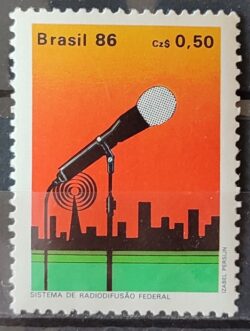 C 1521 Selo Radiodifusao Comunicacao Microfone 1986