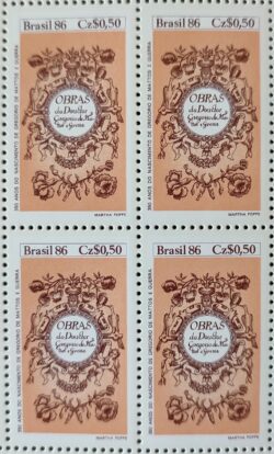 C 1527 Selo Dia do Livro Literatura Gregorio de Mattos Guerra Manoel Bandeira 1986 Quadra Serie Completa