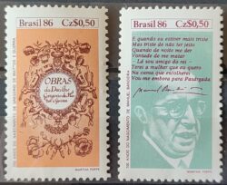 C 1527 Selo Dia do Livro Literatura Gregorio de Mattos Guerra Manoel Bandeira 1986 Serie Completa