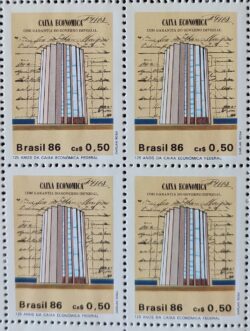 C 1529 Selo 125 Anos Banco Caixa Economica Federal Economia 1986 Quadra 1