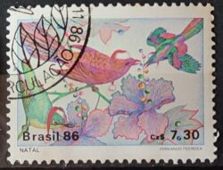 C 1532 Selo Natal Religiao Ave Passaro 1986 Circulado 1