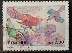 C 1532 Selo Natal Religiao Ave Passaro 1986 Circulado 2