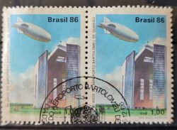 C 1541 Selo 50 Anos Aeroporto Bartolomeu de Gusmao Balao Hangar 1986 Dupla Circulado 1