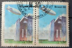 C 1541 Selo 50 Anos Aeroporto Bartolomeu de Gusmao Balao Hangar 1986 Dupla Circulado 2