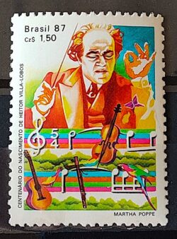 C 1543 Selo 100 Anos Heitor Villa Lobos Musica Instrumento Musical Violino 1987