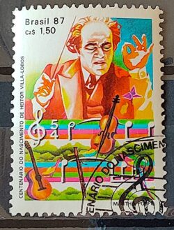 C 1543 Selo 100 Anos Heitor Villa Lobos Musica Instrumento Musical Violino 1987 Circulado 1