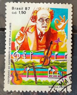C 1543 Selo 100 Anos Heitor Villa Lobos Musica Instrumento Musical Violino 1987 Circulado 2