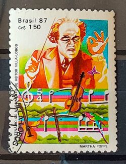C 1543 Selo 100 Anos Heitor Villa Lobos Musica Instrumento Musical Violino 1987 Circulado 3