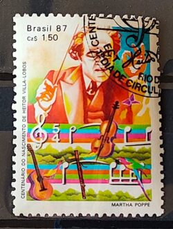 C 1543 Selo 100 Anos Heitor Villa Lobos Musica Instrumento Musical Violino 1987 Circulado 4