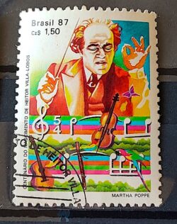 C 1543 Selo 100 Anos Heitor Villa Lobos Musica Instrumento Musical Violino 1987 Circulado 5