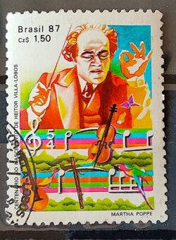 C 1543 Selo 100 Anos Heitor Villa Lobos Musica Instrumento Musical Violino 1987 Circulado 7