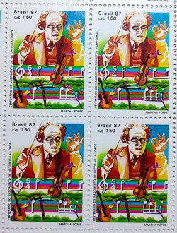 C 1543 Selo 100 Anos Heitor Villa Lobos Musica Instrumento Musical Violino 1987 Quadra