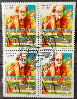 C 1543 Selo 100 Anos Heitor Villa Lobos Musica Instrumento Musical Violino 1987 Quadra CBC RJ