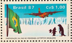C 1544 Selo Forca Aerea Brasileira Antartida Aviao Bandeira Ave Pinguim 1987