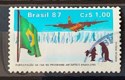 C 1544 Selo Forca Aerea Brasileira Antartida Aviao Bandeira Ave Pinguim 1987 Circulado 1