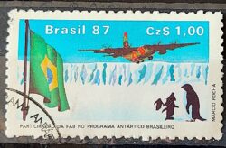 C 1544 Selo Forca Aerea Brasileira Antartida Aviao Bandeira Ave Pinguim 1987 Circulado 3