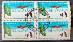 C 1544 Selo Forca Aerea Brasileira Antartida Aviao Bandeira Ave Pinguim 1987 Quadra CBC RJ 2
