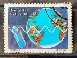 C 1547 Selo Telecom Telecomunicacao Comunicacao Mapa Satelite 1987 Circulado 1