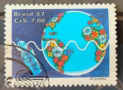 C 1547 Selo Telecom Telecomunicacao Comunicacao Mapa Satelite 1987 Circulado 2