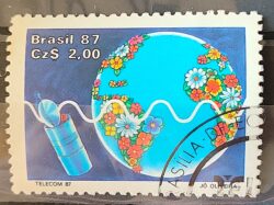 C 1547 Selo Telecom Telecomunicacao Comunicacao Mapa Satelite 1987 Circulado 3