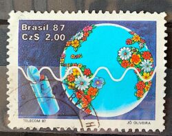 C 1547 Selo Telecom Telecomunicacao Comunicacao Mapa Satelite 1987 Circulado 4