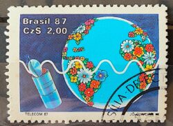 C 1547 Selo Telecom Telecomunicacao Comunicacao Mapa Satelite 1987 Circulado 5