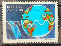 C 1547 Selo Telecom Telecomunicacao Comunicacao Mapa Satelite 1987 Circulado 6