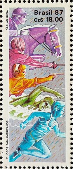 C 1548 Selo Jogos Panamericanos Estados Unidos Cavalo Natacao 1987
