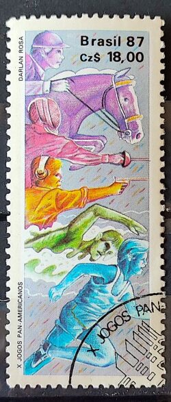 C 1548 Selo Jogos Panamericanos Estados Unidos Cavalo Natacao 1987 Circulado 2