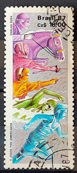 C 1548 Selo Jogos Panamericanos Estados Unidos Cavalo Natacao 1987 Circulado 3