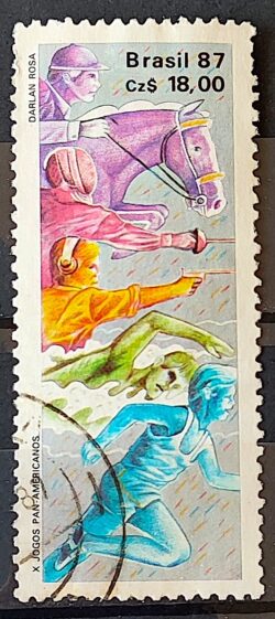 C 1548 Selo Jogos Panamericanos Estados Unidos Cavalo Natacao 1987 Circulado 4