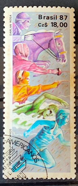 C 1548 Selo Jogos Panamericanos Estados Unidos Cavalo Natacao 1987 Circulado 5