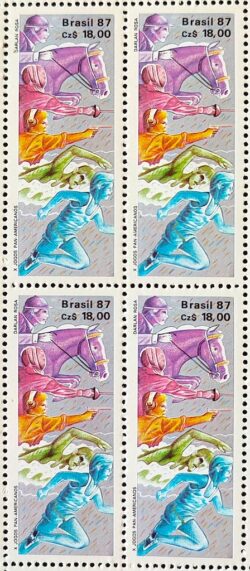 C 1548 Selo Jogos Panamericanos Estados Unidos Cavalo Natacao 1987 Quadra