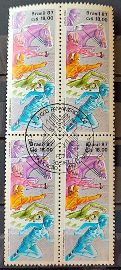 C 1548 Selo Jogos Panamericanos Estados Unidos Cavalo Natacao 1987 Quadra CBC RJ 2