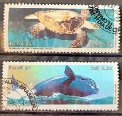 C 1549 Selo Fauna Brasileira Tartaruga Baleia 1987 Serie Completa Circulado 2