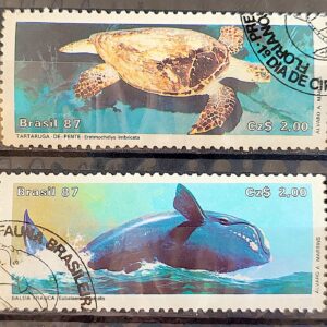 C 1549 Selo Fauna Brasileira Tartaruga Baleia 1987 Serie Completa Circulado 2