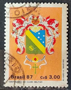 C 1552 Selo 100 Anos do Clube Militar Brasao 1987 Circulado 2