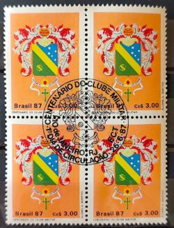 C 1552 Selo 100 Anos do Clube Militar Brasao 1987 Quadra CBC RJ
