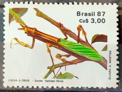 C 1554 Selo 50 Anos Sociedade Brasileira de Entomologia Inseto Louva a Deus 1987
