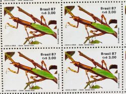 C 1554 Selo 50 Anos Sociedade Brasileira de Entomologia Inseto Louva a Deus 1987 Quadra