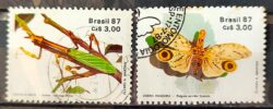 C 1554 Selo 50 Anos Sociedade Brasileira de Entomologia Inseto Louva a Deus Borboleta 1987 Serie Completa Circulado 1