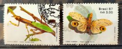 C 1554 Selo 50 Anos Sociedade Brasileira de Entomologia Inseto Louva a Deus Borboleta 1987 Serie Completa Circulado 2