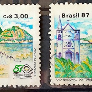 C 1556 Selo Turismo Brasilia Rio de Janeiro Bahia Ceara 1987 Serie Completa Circulado 4