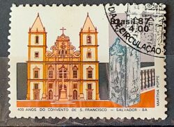 C 1563 Selo 400 Anos Convento de Sao Francisco Salvador Bahia Religiao Igreja 1987 Circulado 3