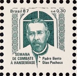 C 1566 Selo Campanha Contra o Mal de Hansen Hanseniase Saude Padre Bento Religiao 1987 H24
