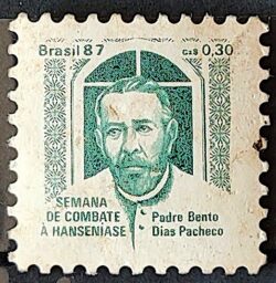C 1566 Selo Campanha Contra o Mal de Hansen Hanseniase Saude Padre Bento Religiao 1987 H24 Circulado 1